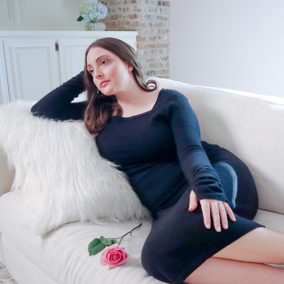 Black Cashmere Dress Long Sleeves, Knit Midi Sweater Dress Womens S,M,L,XL NWT - Picture 9 of 12